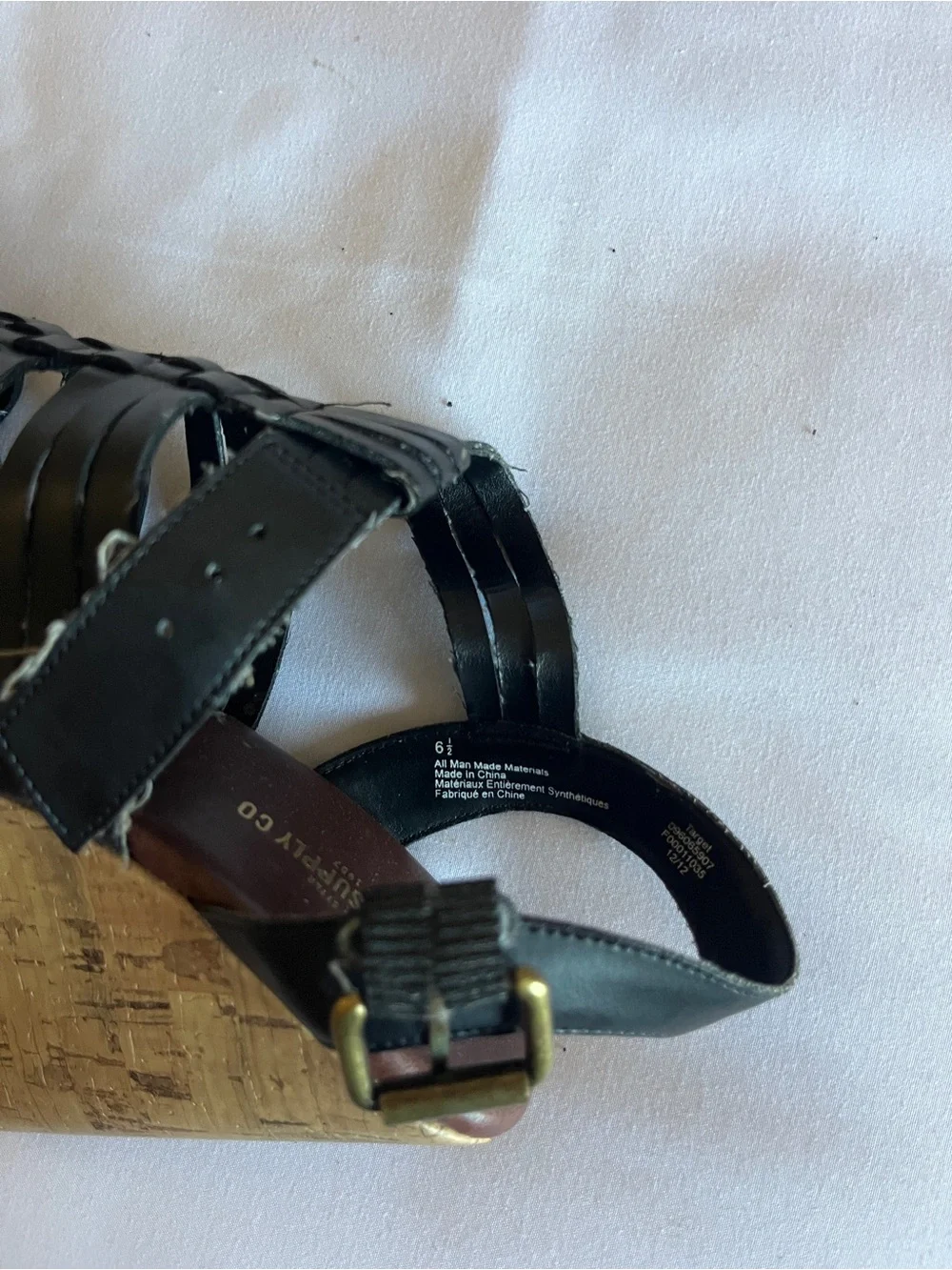Mossimo Supply Co Black Cork Wedge Sandals Size 6.5 Strappy Heel 👡